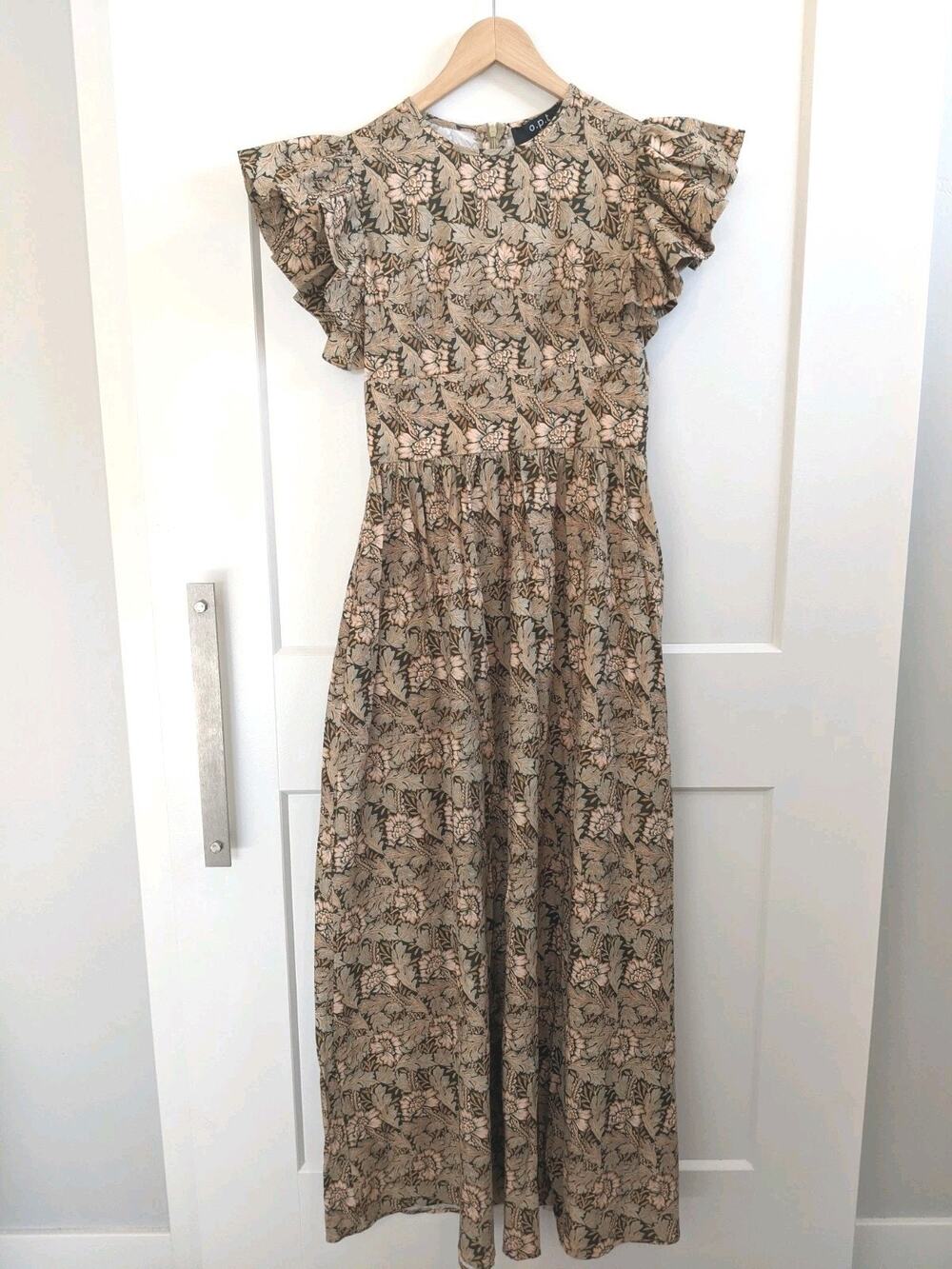 NWT o.p.t. Martinelli Maxi Dress Tapestry Floral Cotton Flutter Sleeve Sz Small